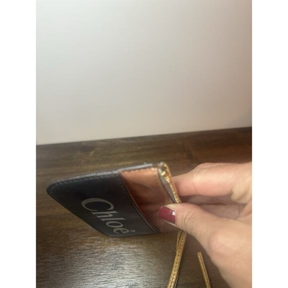 Chloe Auth Tan Black Zip Leather Coin Key Case 2 Slot Card Holder Wallet Zip H15 - Picture 5 of 9